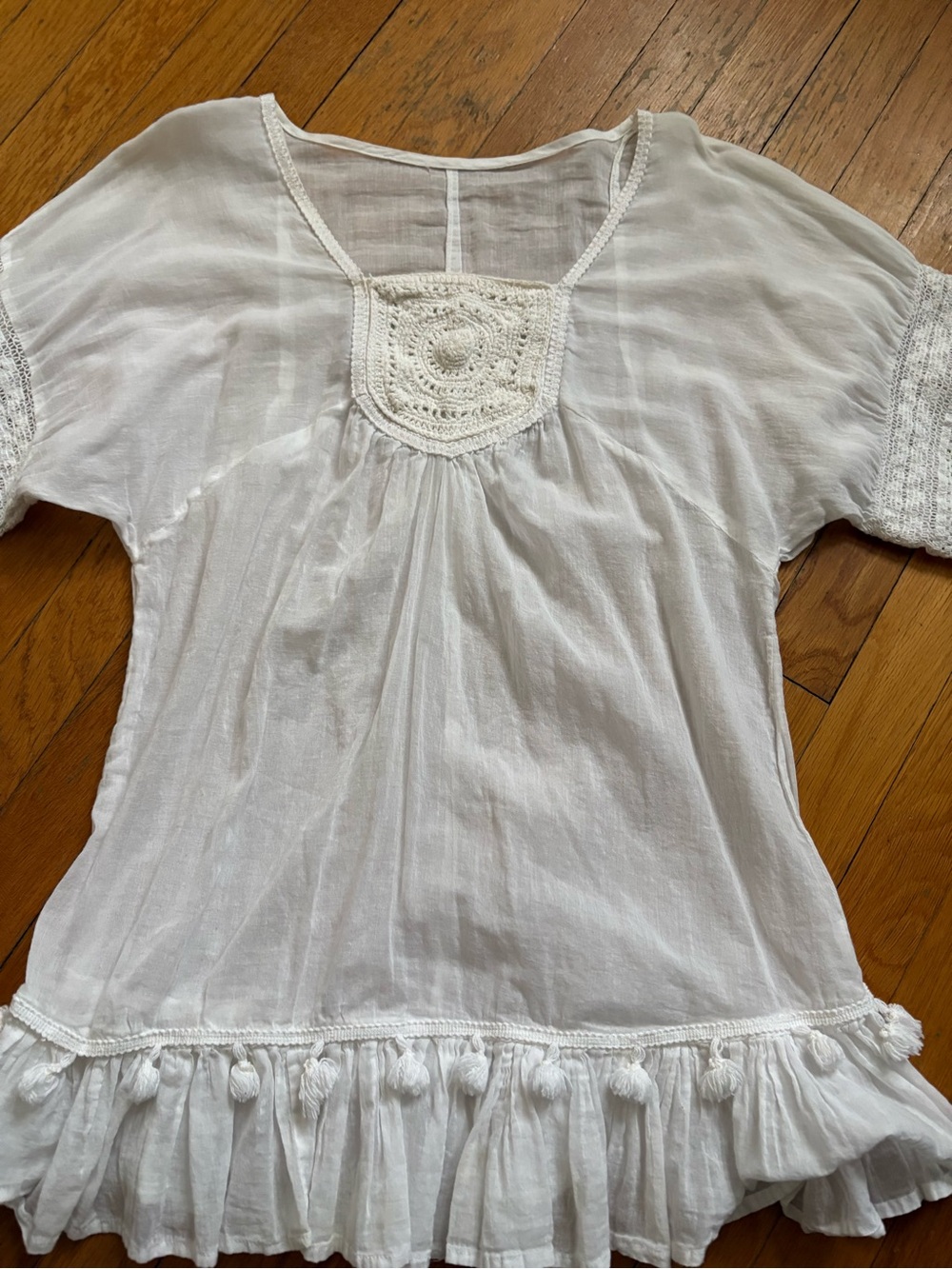 White Boho Crochet Trim Peasant Top/ beach cover up
